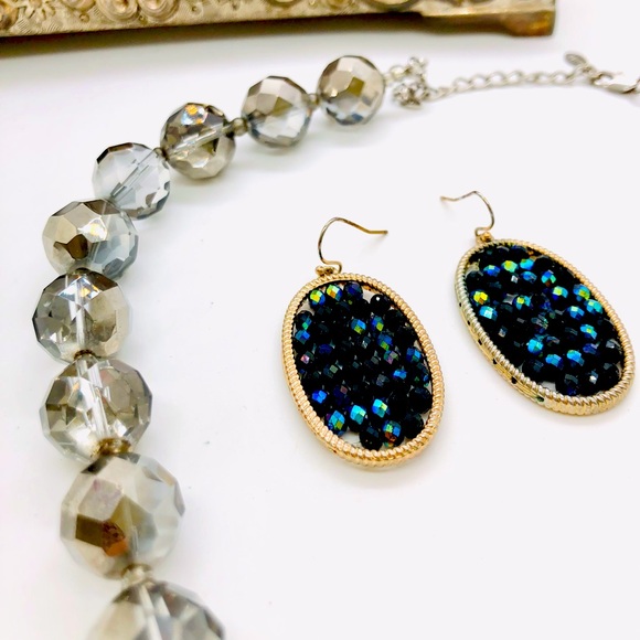 Vintage Crystal Necklace & Peacock AB Earrings 🦚 - Picture 2 of 12